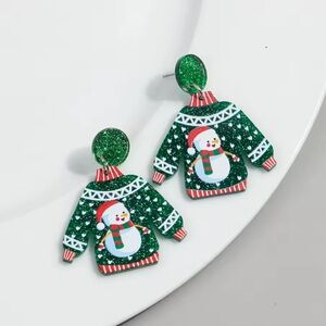 Festive Snowman Sweater Earrings - Christmas Cuties